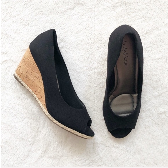 Kelly & Katie Shoes - Kelly & Katie | Black Peep Toe Wedge Pumps